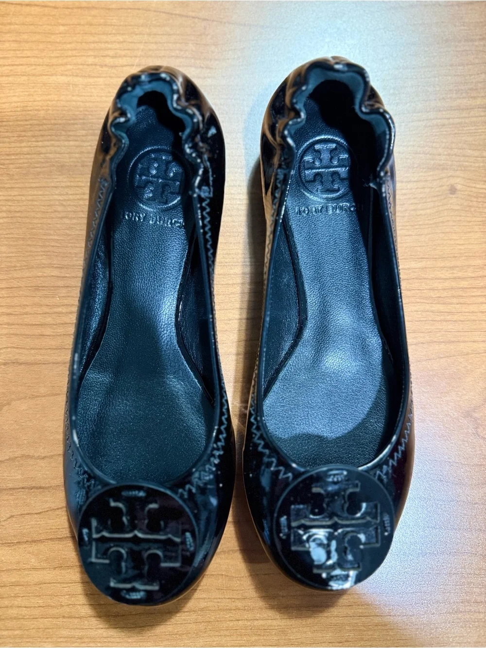 Tory Burch Black Patent Leather Logo Ballet Flats
